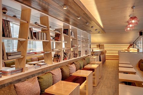 One Love Espresso Bar on Behance Cafeteria Design, Bookstore Design, Library Cafe, Study Cafe, Coffee Shop Interior Design, Bookstore Cafe, Book Bar, Cafe Shop Design, Coffee Shops Interior