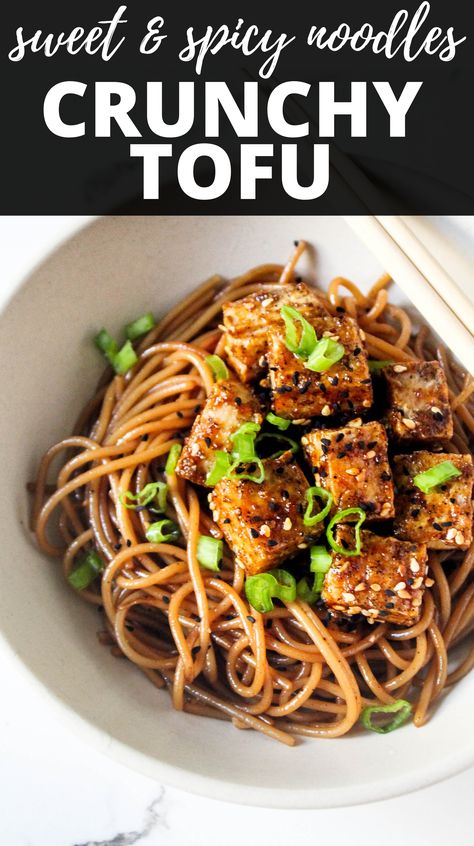 Tofu With Noodles, Asian Noodle Bowl, Crunchy Tofu, Spicy Asian Noodles, Roasted Veggies In Oven, Tofu Noodles, Asian Noodle Recipes, Asian Noodle, Kitchen Basics