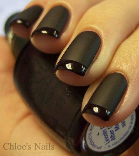 matte & shine Black French Manicure, French Manicure Nail Designs, Manicure Nail Designs, French Manicure Nails, Manicure Tips, Black Nail, Gel Liner, Nails Coffin, Manicure Y Pedicure