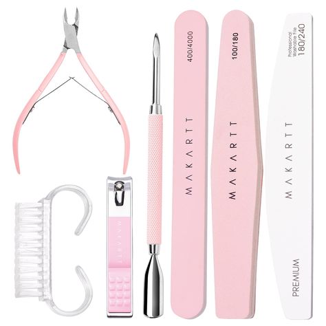 PRICES MAY VARY. Multifunctional Manicure Tool Kit - Makartt Nail Care Set comes with Cuticle Nipper, Cuticle Pusher, Nail Clipper, 180/240 Nail File, 100/180 Nail Sanding Buffer, 400/4000 Nail Buffer and Mini Brush. This nail file set helps you create delicate shiny nail in everywhere and everytime for daily nail care use and salon. Sharp Enough Cuticle Trimmer - It's made of stainless steel which features with great durability and rust-resistance. With anti-slip cuticle pusher, it helps push u Best Nail File, Basic Nail, Nail Care Kit, Cuticle Trimmer, Natural Acrylic, Nail Buffer Block, Natural Acrylic Nails, Pink Manicure, Nail Prep