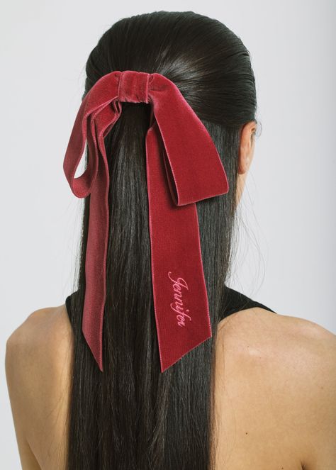 Ribbon Product Photography, Valentines Hair Accessories, Red Ribbon In Hair, Regency Moodboard, Half Up Half Down With Bow, Bridal Bow, Ribbon Hair Ties, Fall Wedding Hairstyles, Valentine Hair