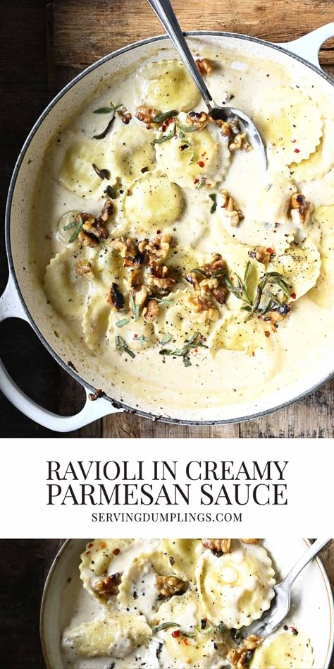 Unique Ravioli Filling, Ravioli Cream Sauce, Ravioli Sauce Recipe, Sausage Ravioli, Dumpling Recipes, Ravioli Sauce, Pasta Bakes, Creamy Parmesan Sauce, Parmesan Cream Sauce