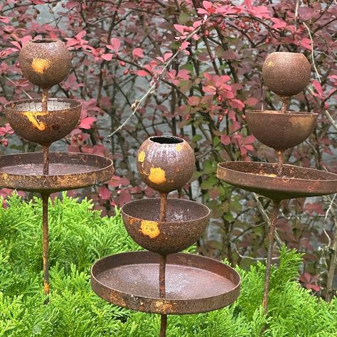 Rusty Flower Garden Stakes, Metal Rain Catchers, Bird Bath Outdoor Garden Decor - Etsy Rain Catcher, Bath Outdoor, Rusty Garden, Outdoor Garden Decor, Garden Stakes, Metal Flowers, Dream Garden, Garden And Yard, Yard Decor