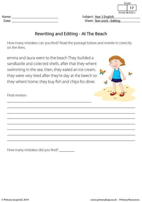 At The Beach Worksheet, Beach Worksheet, Paragraph Worksheets, Esl Writing, Creative Writing Worksheets, English Creative Writing, Creative Writing Exercises, Punctuation Worksheets, Teaching Cursive