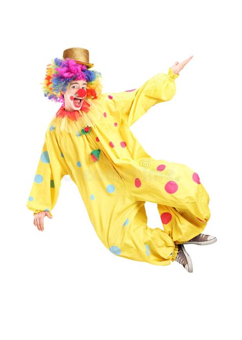 Full length portrait of a male clown jumping. Isolated on white background royalty free stock photos Clown Stock Photo, Circus Costumes, Send In The Clowns, Circus Costume, Reaction Images, Clown Costume, Free Stock Photos, Circus, Photo Image