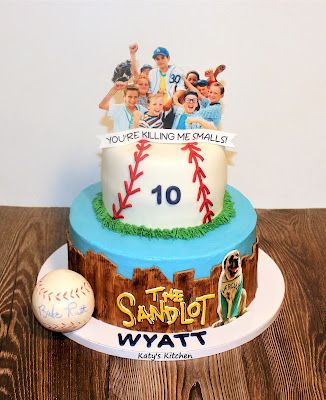 Katy's Kitchen: The Sandlot Baseball Cake The Sandlot Birthday Cake, Sandlot Birthday Cake, Sandlot Cake, Sandlot Birthday Party, Sandlot Party, Sandlot Birthday, Baseball Birthday Cake, Baseball Cakes, Baseball Birthday Cakes