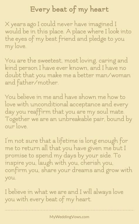 X years ago I could never have imagined I would be in this place. A place where I look into the eyes of my best friend and pledge to you my love. You are the sweetest, most loving, caring and kind person I have ever known, and I have no doubt that...: Wedding Quotes To A Friend, Wedding Vows Quotes, Vows Quotes, Traditional Wedding Vows, Wedding Vows To Husband, Love For Him, Wedding Readings, Wedding Vows Renewal, Marriage Vows