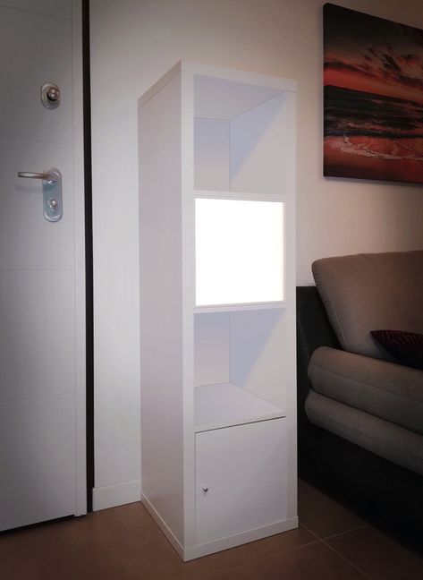 How to add lighting to a KALLAX cube shelf Ikea Floor Lamp, Kallax Shelving, Kallax Shelving Unit, Painting Ikea Furniture, Shelf Lamp, Cube Shelf, Movable Shelf, Kallax Shelf, Ikea Finds