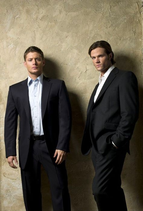 Jensen Ackles & Jared Padalecki | Supernatural Men In Suits, Supernatural Bunker, Jared Padalecki Supernatural, A Man In A Suit, Man In A Suit, Jensen Ackles Jared Padalecki, Winchester Supernatural, Supernatural Tv Show, Winchester Boys