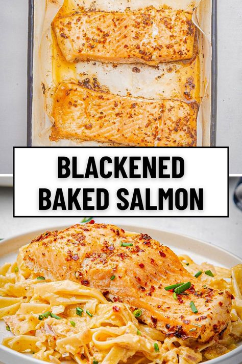 Get an easy and healthy dinner on the table quick with my oven baked blackened salmon! Make the best baked salmon fillets in the oven with only a few simple ingredients and 20 minutes! Perfectly seasoned with Cajun seasonings and cooked to perfection, this dish is simple to make. Serve with pasta, vegetables, or a side salad for a complete meal. Seafood Bake Recipes Ovens, Salmon In The Oven Recipes, Frozen Salmon In Oven, Baked Salmon Recipes Oven, Baked Blackened Salmon, The Best Baked Salmon, Best Baked Salmon, Cajun Seasonings, Salmon In The Oven