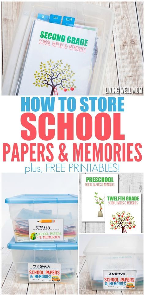 Here's the inexpensive, simple way to organize & store school papers & memories with FREE printables! School Memory Binder, Kids School Organization, School Work Organization, Kids School Papers, School Paper Organization, School Keepsake, House Organization, School Paper, Kids Memories