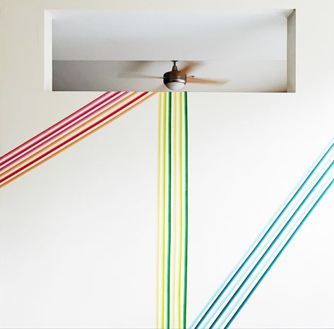 An accent wall with rainbow colored washi tape stripes Washi Tape Accent Wall, Tape Accent Wall, Washi Tape Wall Art, Washi Tape Wall, Tape Wall Art, Tape Wall, Kids Room Paint, Paint Inspiration, Head Board