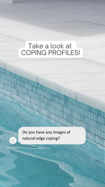 The Pool Tile Company 💧🏊🏻‍♂️ on Instagram: "Let’s dive into the world of coping profiles💧🙌🏻These are just a few examples of pool coping profiles The Pool Tile Company has to offer. Which coping profile would you choose to finish off your pool? 🏊🏼‍♀️✨   💧Havana White Marble Natural Edge  💧Sand Drift Porcelain Bullnose 💧Rustic Grey Travertino Porcelain Dropface 💧Arctic Dawn Marble Square Edge   Go to pooltile.com.au to view our whole range of coping profiles!    #poolpaving #poolpavers #copingtiles #poolcoping #waterline #pools #landscape" Pool Tiling Ideas, Waterline Tile For Pool, Pool Coping And Tile, White Tile Pool Waterline, Straight Edge Pool Coping, Travertine Pool Coping With Concrete, Npt Pool Tile Waterline, Bluestone Pool Coping, Coping Tiles