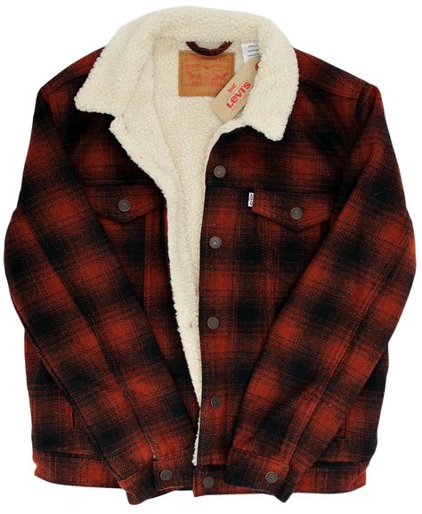 LEVI'S® Retro Check Type 3 Sherpa Trucker Jacket Levis Trucker Jacket, Sherpa Trucker Jacket, Gym Outfit Men, Garment Care Labels, Western Jacket, Clothing Jeans, Mens Flannel, Check Fabric, Sherpa Jacket