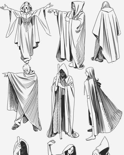 Wearing Cloak Drawing Reference, Person Wearing Cloak Reference, Vampire Cloak Drawing, Cloak Back View, How To Draw A Cape, Cloak Artwork, Cloak Side View, Cape Drawing References, Cloak Drawing Reference