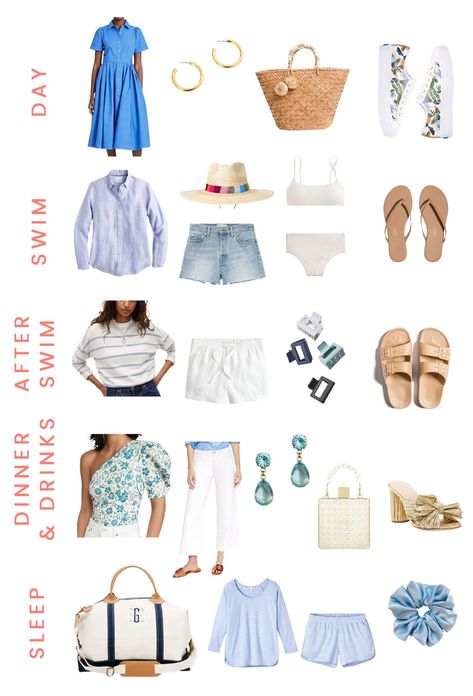 Summer Long Weekend Packing, Cabin Weekend Outfit Summer, Lake Weekend Packing List, Beach Weekend Packing List, Weekend Packing List Summer, Lake Weekend Outfit, Summer Lake Outfits, Summer Weekend Getaway Outfits, Cabin Weekend Outfit