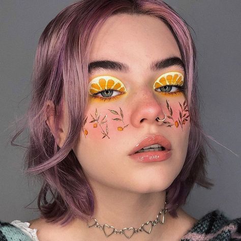 elise on Instagram: “🍋When life gives ya lemons.... Products: @paperself temporary tattoos @beautybaycom me, myself and mmmmitchell palette…” Triangle Tattoos, Face Art Makeup, Retro Makeup, Summer Makeup Looks, Barbie Makeup, Cool Makeup Looks, Bold Makeup, Creative Makeup Looks, Fantasy Makeup