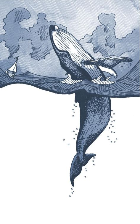 Sea With Boat, Hump Back, Whale Breaching, Tiny Boat, Boat Illustration, Whale Illustration, Watercolor Whale, Whale Art, Whale Print