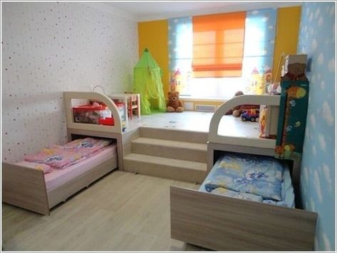 Use trundle beds to save space in your kids' room. Check out our post for more space-saving ideas for a small kids' room! Small Kids Bedroom, Space Saving Bedroom, Diy Bedroom Storage, Small Kids Room, Space Saving Beds, Childrens Bedroom Furniture, Storage Furniture Bedroom, Small Room Design, Kids Bedroom Sets