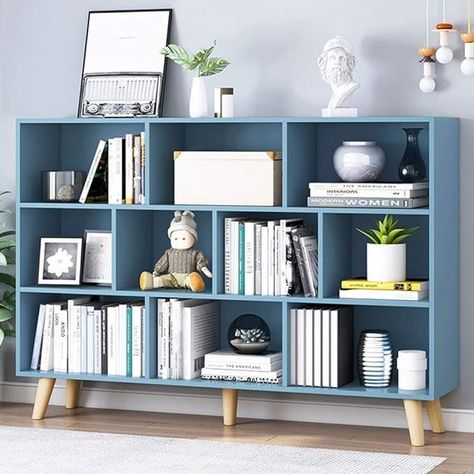 Amazon.com: IOTXY Open Shelf Low Bookcase - Wooden 3-Tier Floor Standing Display Cabinet Organizer with Base, 7 Cubes Short Horizontal Bookshelf in Bright Blue : Home & Kitchen Horizontal Bookshelf, Open Shelf Bookcase, Low Bookshelves, Standing Display, Low Bookcase, Cabinet Organizer, Shelf Bookcase, Open Shelf, Cabinet Organization