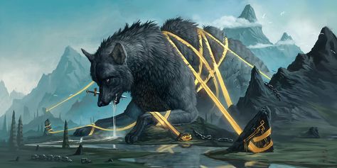 ArtStation - Fenrir, Minard Maxime Fenrir Tattoo, Wolf Canvas Art, Creature Fantasy, Wolf Canvas, Norse Myth, 다크 판타지, A Wolf, Wolf Art, Arte Fantasy