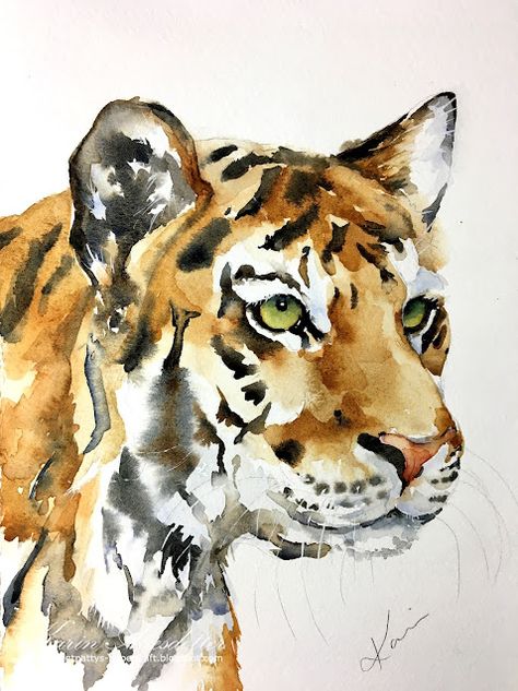 Wednesday Watercolor, Paintings Of Animals, Watercolor Tiger, Watercolor Paintings Of Animals, Tiger Painting, Watercolor Projects, Tiger Art, Watercolor Paintings Tutorials, Watercolor Art Lessons