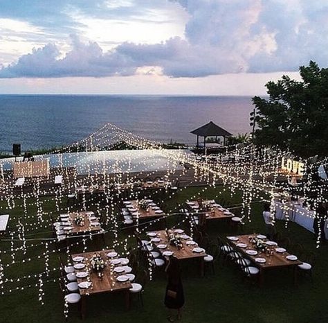 Wedding Reception Seating, Rustic Backyard, Bali Wedding, Wedding Decor Inspiration, Wedding Goals, Outdoor Party, Wedding Lights, Wedding Planners, Wedding Themes