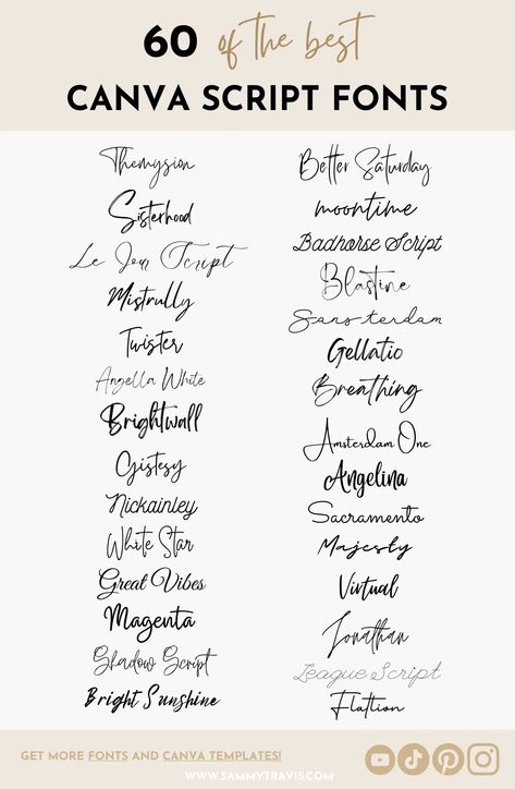 Canva Script Fonts, Kids Handwriting Font, Script Fonts Alphabet, Popular Script Fonts, Canva Inspiration, Best Cursive Fonts, Free Cursive Fonts, Font Love, Tattoo Fonts Cursive