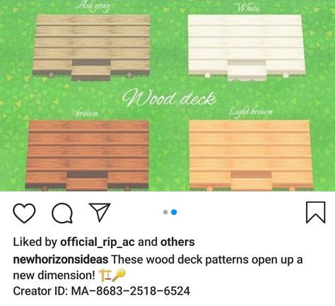 Deck Code Acnh, Custom Design Animal Crossing, Design Animal Crossing, Wood Deck Designs, Deck Patterns, Wood Path, White Deck, Motif Acnl, Wood Floor Design