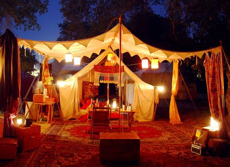 Glamping, tent camping, medieval camping boho gypsy tent decor ReVamp Larp Tent, Bamboo Tent, Festival Camping Setup, Camping Tent Decorations, Champagne Lounge, Camping Ideas For Couples, Camping Setup, Zelt Camping, Camping Bedarf