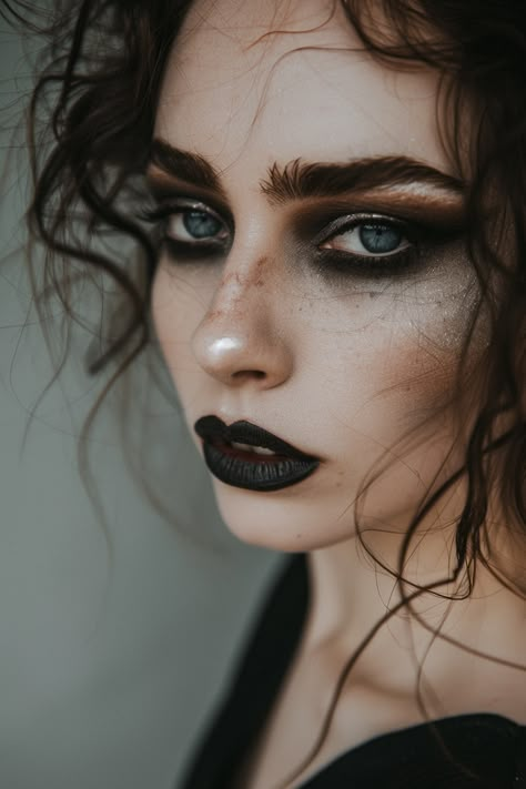 22 Grungy Makeup Looks That Will Rock Your World Black Witch Eye Makeup, Smokey Witch Makeup, Halloween Makeup Looks Witchy, Halloween Ghoul Makeup, Bog Witch Makeup, Witchy Photoshoot Makeup, Witch Glam Makeup, Witch Eye Makeup Easy, Natural Witch Makeup