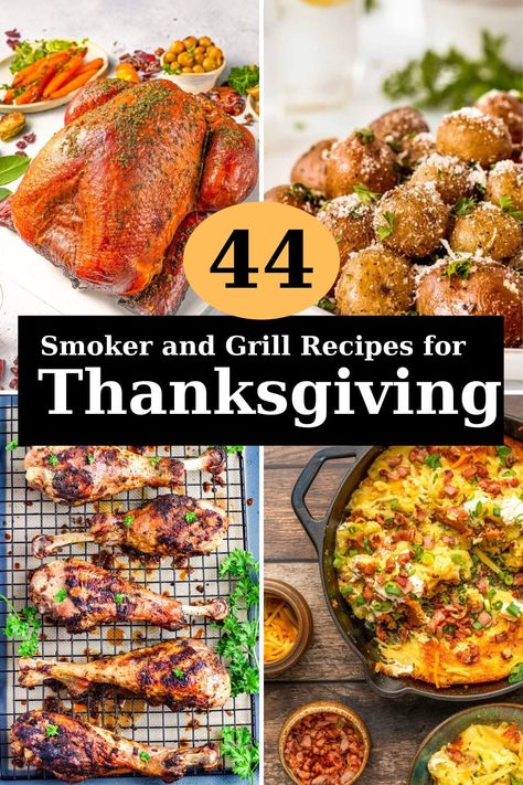 44 Thanksgiving Recipes for the Grill and Smoker Food On Grill, Grilled Turkey Legs, Bbq Thanksgiving, Turkey Grilled, Brussels Sprouts And Sweet Potatoes, Turkey Roasted, Smoked Deviled Eggs, Grilled Green Beans, Turkey Smoked