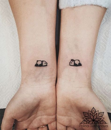 Unique Couple Tattoo Design Ideas With Meaning Matching Panda Tattoos, Couple Tattoo Design, Tato Geisha, Couple Tattoo Ideas, Partner Tattoos, Maching Tattoos, Twin Tattoos, Matching Friend Tattoos, Cute Matching Tattoos