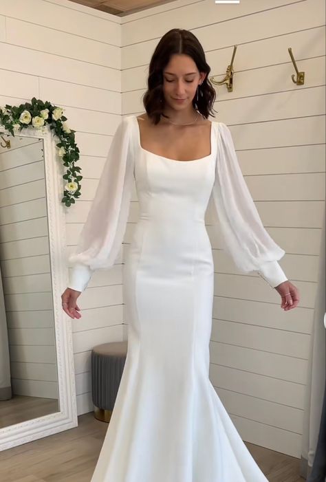 Wedding Dresses Long Sleeve Satin, Slim Long Sleeve Wedding Dress, Wedding Dress With Billowy Sleeves, Sheath Long Sleeve Wedding Dress, Wedding Gown For Big Arms, Wedding Dress Elegant Sleeves, Chiffon Sleeve Wedding Dress, Loose Long Sleeve Wedding Dress, Straight Wedding Dress With Sleeves