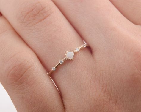 Opal Diamond Engagement Ring, Gold Opal Engagement Ring, Opal Promise Ring, Small Engagement Rings, Cute Promise Rings, Dainty Engagement Ring, Promise Rings Simple, Dainty Engagement, Dainty Wedding Ring