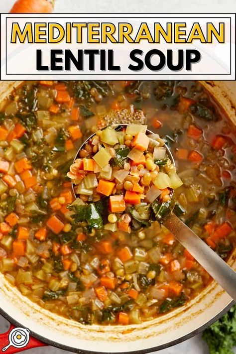 Lentil Soup Recipe Healthy, Mediterranean Lentil Soup, Mediterranean Soup, Vegan Mediterranean, Mediterranean Diet Recipes Dinners, Vegan Lentil Soup, Rainy Spring, Budget Bytes, Lentil Soup Recipes