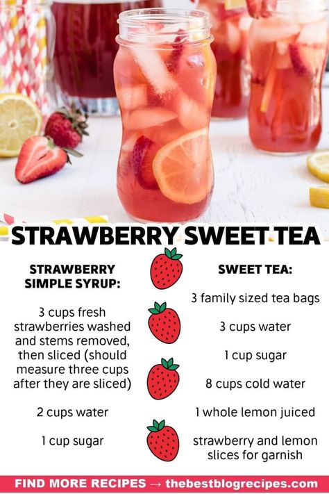 Strawberry Sweet Tea, Sweet Tea Recipe, Red Recipes, Drinks Nonalcoholic, Sweet Tea Recipes, Ground Beef Dinner Recipes, Southern Sweet Tea, Iced Drinks Recipes, Tea Drink Recipes