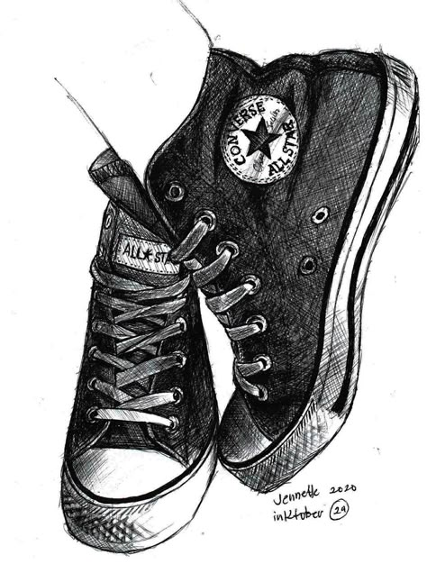 Black Pen Sketches, Converse Drawing, Aho Girl, Ballet Painting, Shoe Sketches, Meaningful Drawings, Girls Converse, Shoes Drawing, Drawing Quotes