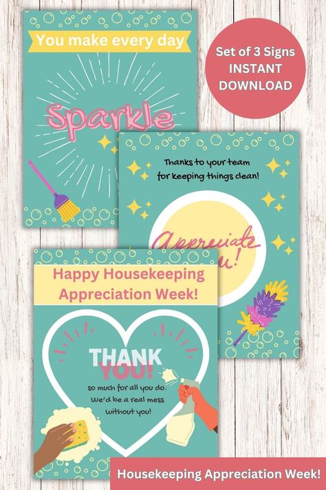 Housekeeping appreciation week ideas / ideas for housekeeping appreciation week / Housekeeping appreciation week decor. Printable thank you signs - housekeeping week ideas. Available for instant download - great for last minute! https://www.etsy.com/listing/1548704980/housekeeping-week-decor-housekeeping Housekeeping Week Ideas, Housekeeping Appreciation Week Ideas, Housekeeping Appreciation Week, Housekeeping Week, Appreciation Week Ideas, Thank You Sign, Last Minute, Instant Download, Thank You