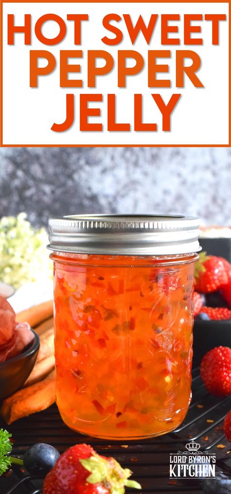 Possibly considered to be more of an appetizer or a dip, Hot Sweet Pepper Jelly is easy to prepare and makes for a quick and easy appetizer or ingredient. These are canned using the water bath canning method, which couldn't be easier! This post will walk you through every step. #hotpepperjelly #hotandsweet #sweetpeppers #canning #preserves #jelly #cannedjelly Sweet And Hot Pepper Jelly, Pepper Jelly Shrimp, Hot Pepper Jelly Recipe Canning, Canning Pepper Jelly, Sweet Pepper Jelly, Pepper Jellies, Hot Pepper Jelly Recipe, Red Pepper Jelly Recipe, Canning Preserves