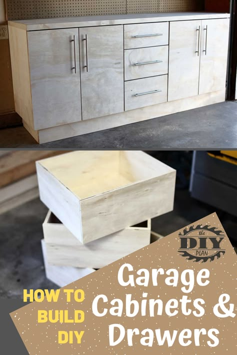 Statistics show that only 30% of us store our cars in the garage. The reason? Too much stuff. So how do we keep our garage organized? What’s the optimal solution that works best for me? So, I decided to start with building DIY Garage Cabinets with Drawers. #diy #freeplans #projects #homedecor #interior #furniture #woodproject #cabinet#doityourself #homeimprovement #storage #garage Build Cabinets, Cabinets With Drawers, Drawers Diy, Diy Garage Cabinets, Plywood Diy, Diy Garage Storage Cabinets, Garage Shelves, Storage Garage, Too Much Stuff