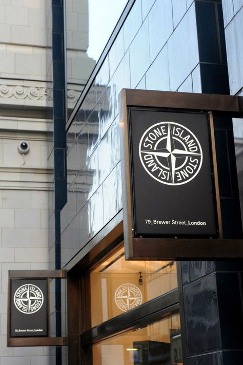 Stone Island flagship store, London Stone Island Logo Wallpaper, Stone Island Wallpaper, Stone Island Aesthetic, Stone Island Store, Island Clothing, Island Wallpaper, Dark Purple Wallpaper, Stone Island Clothing, Signage System