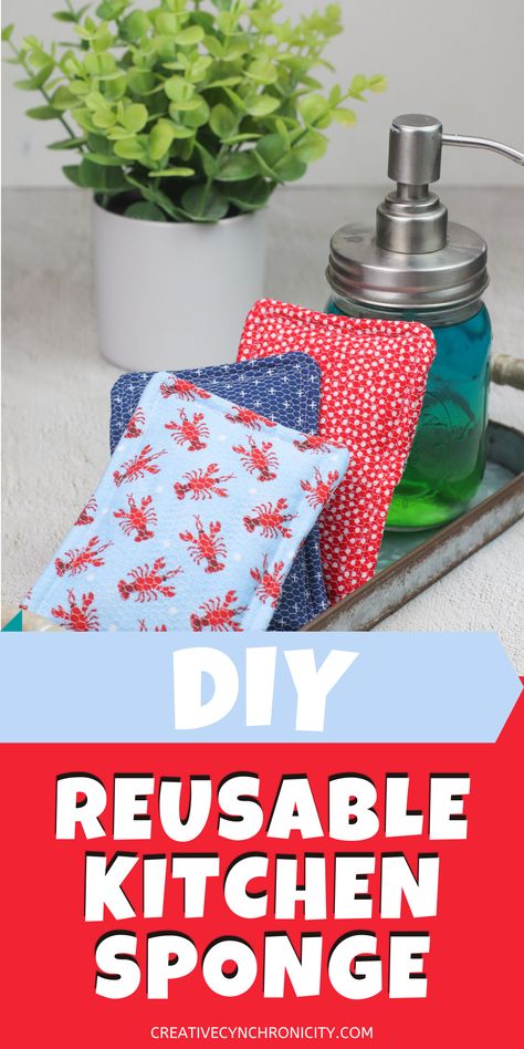 This DIY reusable kitchen sponge is so handy! You can make them in colors and designs that you like to coordinate with your kitchen and when they are soiled, simply toss them in the washing machine with a load of towels. Reusable Swiffer Pad Diy, Diy Reusable Napkins, Diy Dish Sponge, Cotton Batting Crafts, Diy Dish Scrubbies Sew, Reusable Sponge Diy, Homemade Sponges, Cotton Sewing Projects, Plate Cozies