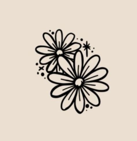 70s Flowers Tattoo, Simple Bold Tattoos, Simple Practice Tattoos, Simple Filler Tattoos, 70s Aesthetic Tattoo, Drawn Tattoo Ideas, 70s Flower Tattoo, Traditional Daisy Tattoo, Hippie Flower Tattoos