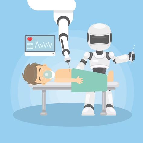 Free Vector | Robot as doctor robotized surgery with patient Robot Doctor, Service Robot, Medical Robots, Surgical Robots, Falling Water House, Vector Robot, Robotic Surgery, Falling Water, Knee Replacement Surgery