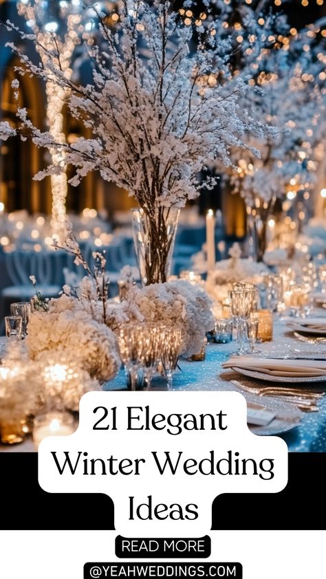 An elegant winter wedding setup with stunning décor and cozy venue, perfect for creating a magical winter wonderland celebration. Winter Wonderland Wedding On A Budget, Winter Backyard Wedding Ideas, December Wedding Ideas On A Budget, Snowy Wedding Reception, Winter Backdrop Wedding, Winter Wedding Disco Balls, Christmas Castle Wedding, Outdoor Winter Wedding Reception, Winter In Wonderland Wedding