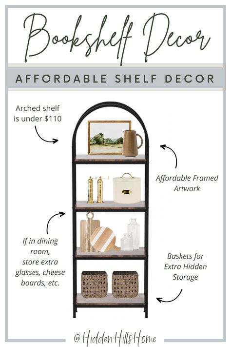 Bookshelf air bookcase decor tips for achieving a designer inspired look! Etagere Bookcase Styling, Etagere Styling, Dining Room Bookcase, Styling Dining Room, Open Bookshelf, Dining Room Area, Dining Room Shelves, Open Bookshelves, Bookcase Styling