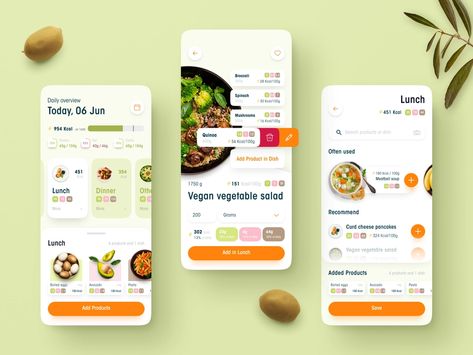 Calorie counting app by Natalya Rodina on Dribbble Calorie Counting App, Calorie Counter App, Meatball Soup, Calorie Counter, Tracking App, Vegetable Salad, Calorie Counting, Calorie Diet, App Design