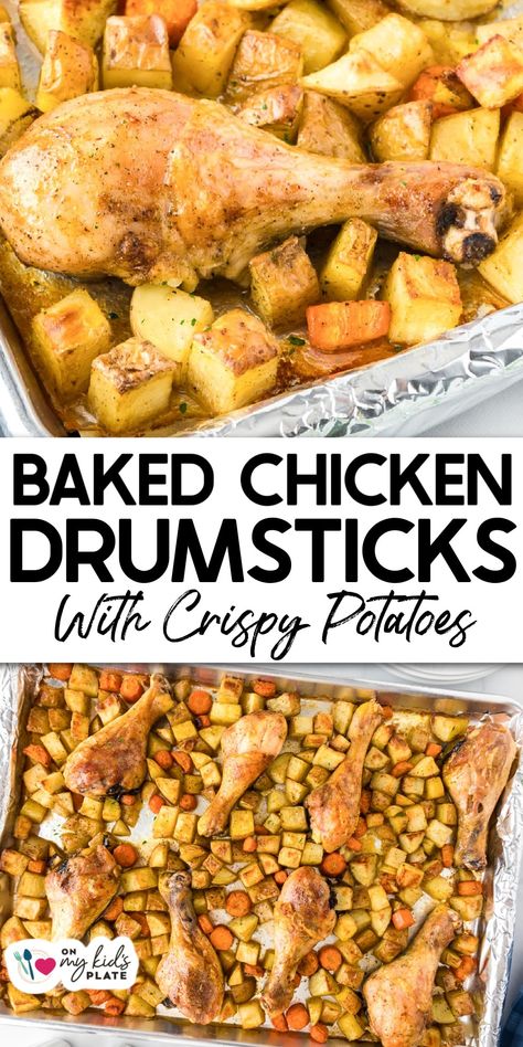 Baked Chicken Drumsticks And Potatoes Chicken Drumsticks And Potatoes, Drumsticks And Potatoes, Crispy Baked Chicken Drumsticks, Drumstick Recipes Baked, Chicken Drumstick Recipes Oven, Fall Recipes For Kids, Oven Baked Chicken Drumsticks, Easy Chicken Drumstick Recipes, Drumstick Recipes Oven