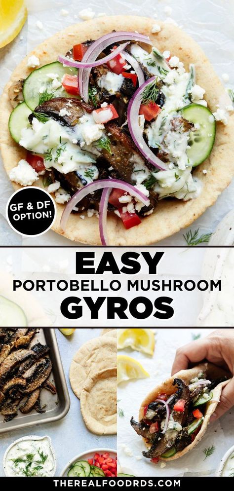 Mushroom Pita Recipes, Mushroom Gyros Vegan, Mediterranean Portobello Mushrooms, Portabella Vegan Recipes, Portobello Mushroom Tacos, Vegetarian Portobello Mushroom Recipes, Portabella Mushroom Sandwich Recipes, Veggie Gyro Recipe, Greek Mushrooms